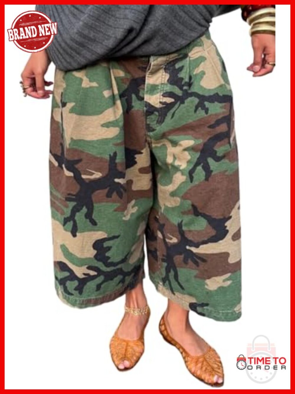 Cropped Camo Wide Leg Lounge Pants with Pockets